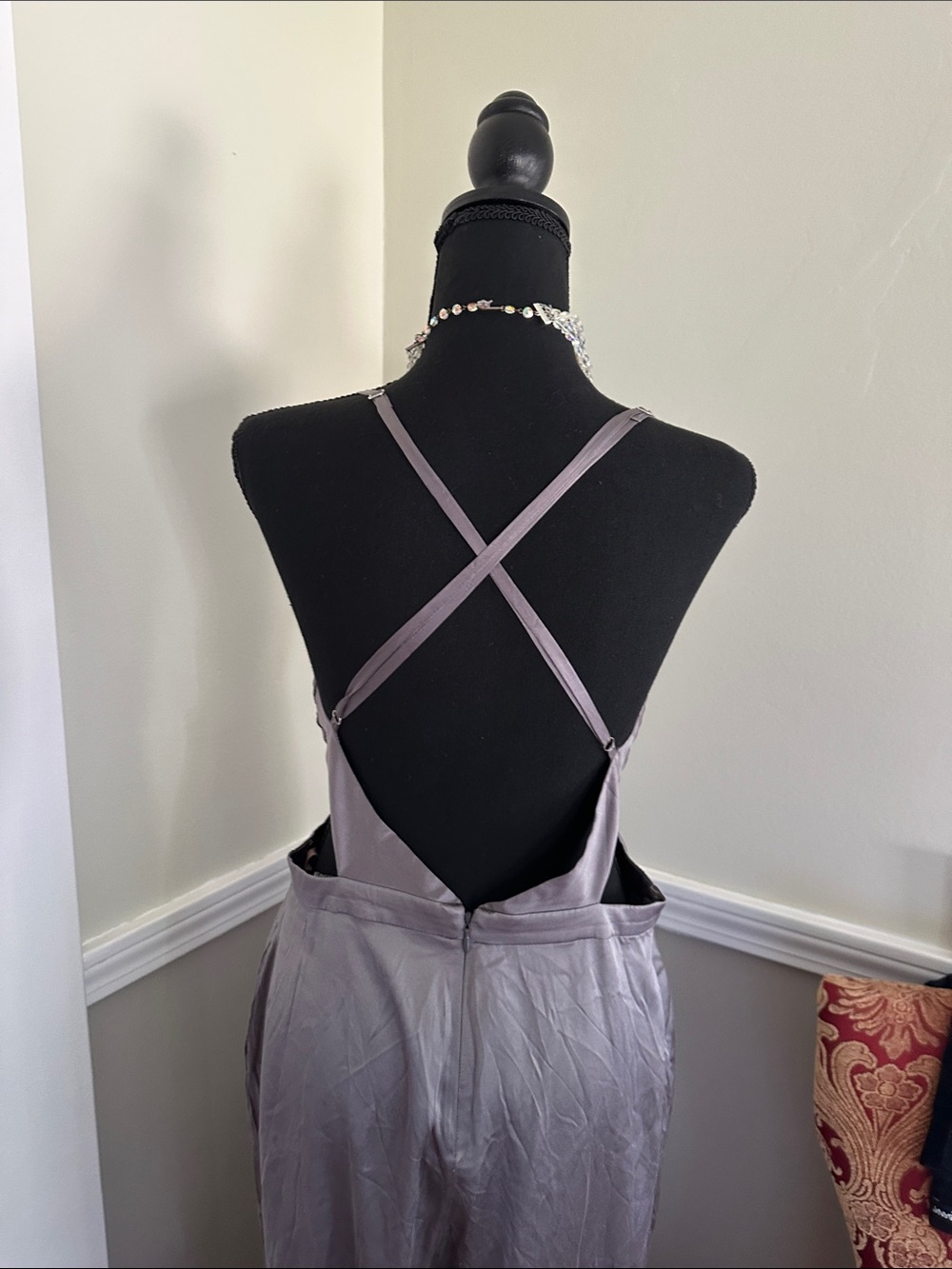 FAME AND PARTNERS The Armelle Wide Leg Shimmery Silver JUMPSUIT MID GREY(Z) - Picture 5 of 14
